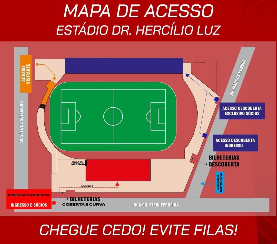 Mapa de acesso ao Estádio Dr. Hercílio Luz